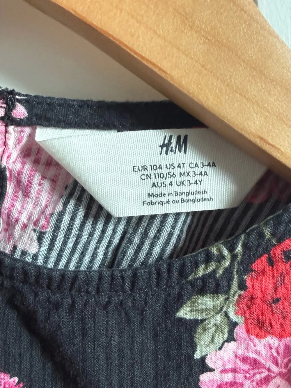 H&M Black Floral Puff-Sleeve Dress with Pink, Red & Yellow Flowers